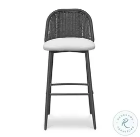 Alexa Black Rattan Performance Fabric Outdoor Barstool