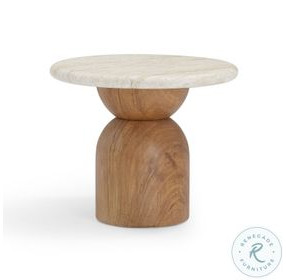 Cynthia Brown and Travertine Round Concrete Stone Top Outdoor Side Table