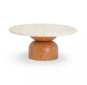 Cynthia Brown and Travertine Round Concrete Stone Top Outdoor Coffee Table