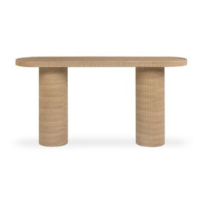 Darcy Faux Travertine Oval Outdoor Concrete Top Console Table