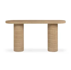 Darcy Faux Travertine Oval Outdoor Concrete Top Console Table