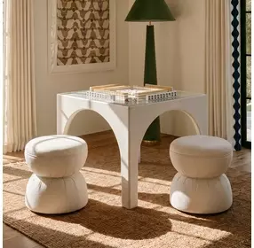 Tomlin Cream Performance Fabric 35" Square Game Table and Round Ottoman Set of 2