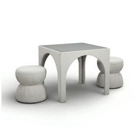 Tomlin Cream Performance Fabric 35" Square Game Table and Round Ottoman Set of 2