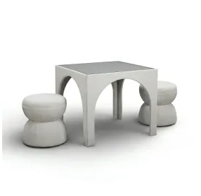Tomlin Cream Performance Fabric 35" Square Game Table and Round Ottoman Set of 2