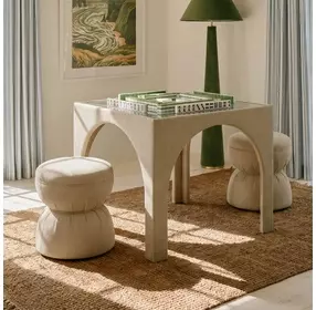 Tomlin Tan Performance Fabric 35" Square Game Table and Round Ottoman Set of 2