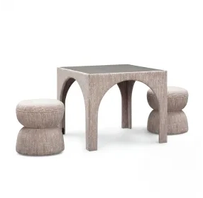 Tomlin Beige Performance Fabric 35" Square Game Table and Round Ottoman Set of 2