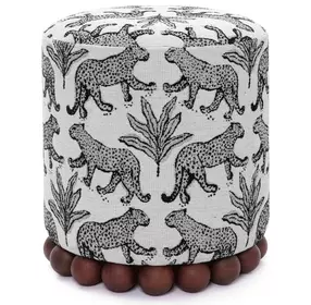 Dex Cream Leopard Jacquard Ottoman