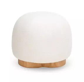 Oopa Cream Performance Boucle Upholstered Swivel Round Ottoman