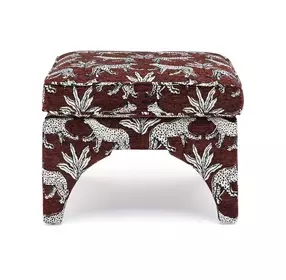 Raji Brown and White Performance Fabric Upholstered Square Ottoman