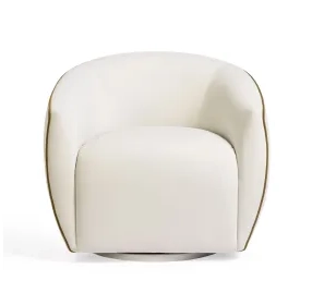 Jordan Cream and Chocolate Brown Performance Fabric Upholstered Swivel Accent Chair