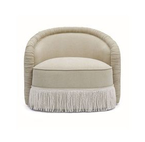 Pamela Tan Performance Fabric Upholstered Swivel Tassel Lounge Chair