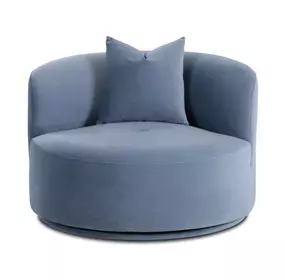 Fickle Bluestone Performance Velvet Upholstered Swivel Accent Chair with Pillow