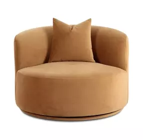 Fickle Camel Performance Velvet Upholstered Swivel Accent Chair with Pillow