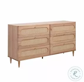 Carmen Natural Ash Cane 6 Drawer Dresser