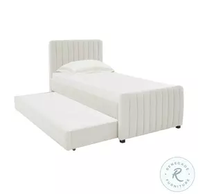 Angela Cream Twin Upholstered Panel Bed with Trundle