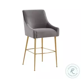 Beatrix Dark Grey Velvet Counter Height Stool with Gold Legs