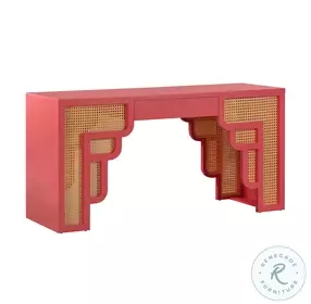 Suzie Coral Pink and Rattan Desk