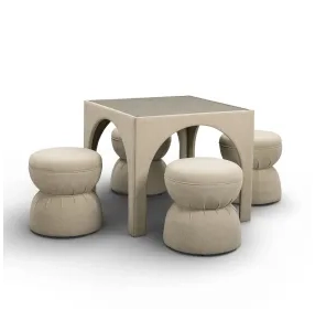 Tomlin Tan Performance Fabric 35" Square Game Table and Round Ottoman Set of 2