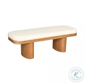 Ollie White Boucle Wooden Bench