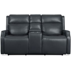 MS Salvo Denim Leather 68" Zero Gravity Power Reclining Console Nelson Loveseat with Power Lumbar and USB Charging