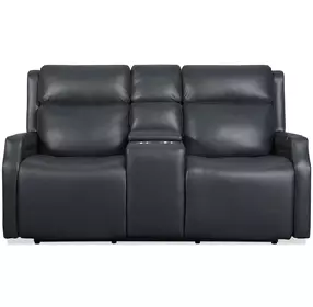 Nelson Denim Leather 68" Zero Gravity Power Reclining Console Loveseat with Power Lumbar and USB Charging