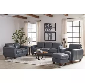 Traverse Ocean Blue Leather Living Room Set