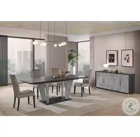 Travertine Dark Oak and Gray Marble Extendable Dining Room Set