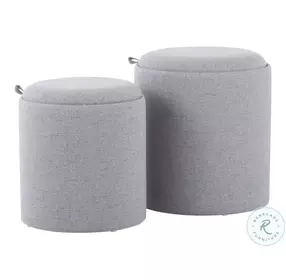 Tray Grey Fabric And Natural Wood Nesting Ottoman Set of 2