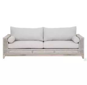 Tropez Pumice And Taupe White Flat Rope Performance Fabric Outdoor Sofa