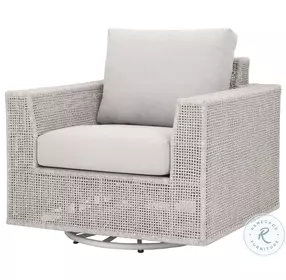 Tropez Pumice Performance Fabric And Taupe White Flat Rope Outdoor Swivel Rocker Chair