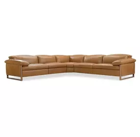 Jericho Rich Toffey Brown Leather 5 Piece Modular Power Reclining Sectional with Power Headrest