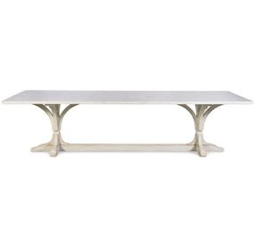 Tara Shaw Tuscan Aged White 96" Rectangular Marble Top Lucca Ii Dining Table