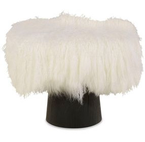 Tara Shaw White Upholstered Pompiduo Italian Mongolian Lamb Stool