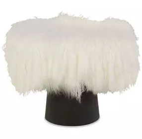 Tara Shaw White Upholstered Pompiduo Italian Mongolian Lamb Stool