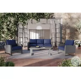 Fiji Blue Performance Fabric 4 Piece Outdoor Conversation Set
