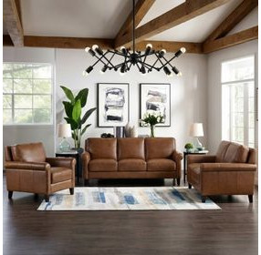 Lachlan Pecan Leather Living Room Set