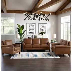 Lachlan Pecan Leather Living Room Set