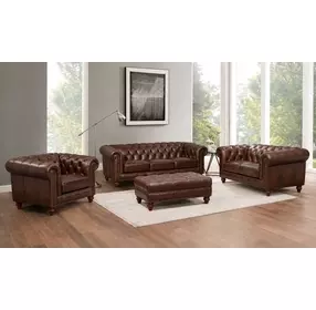 Waverly Caramel Leather Living Room Set with Nailhead Trim