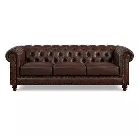 Waverly Caramel Leather 91" Sofa with Nailhead Trim