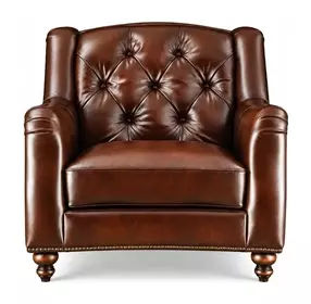 Kingswell Brown Leather Upholstered Accent Chair with Nailhead Trim