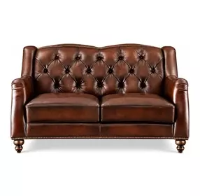 Kingswell Brown Leather 65" Loveseat with Nailhead Trim