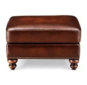 Kingswell Brown Leather Upholstered Rectangular Ottoman with Nailhead Trim
