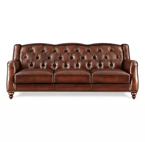 Kingswell Brown Leather 91" Sofa with Nailhead Trim