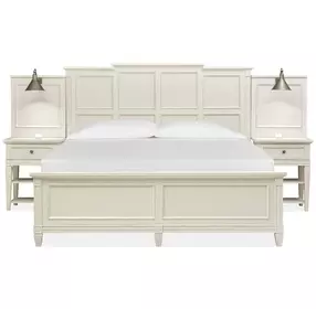 Willowbrook Egg Shell White King Wall Panel Bed with 2 Nightstand and USB Charging