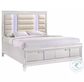 Charlotte White King Upholstered Platform Bed With Storage Footboard