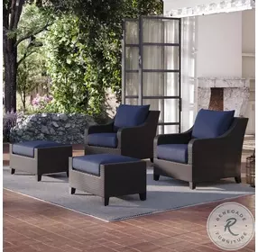 Skye Blue Performance Fabric 4 Piece Outdoor Patio Chair and Ottoman