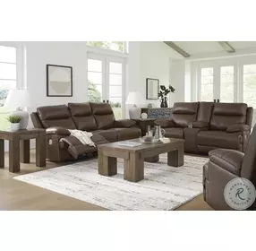 VonRyan Tobacco Power Reclining Living Room Set with Adjustable Headrest