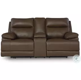 VonRyan Tobacco Power Reclining Console Loveseat with Adjustable Headrest