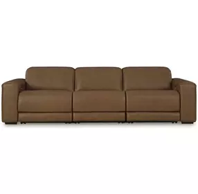 Rally-Up Caramel Leather 3 Piece Modular Power Reclining Sectional Sofa with USB Charging