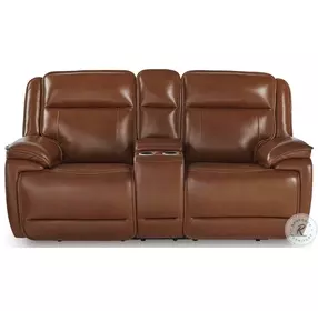 Healy Pier Chocolate Power Reclining Console Loveseat with Adjustable Headrest